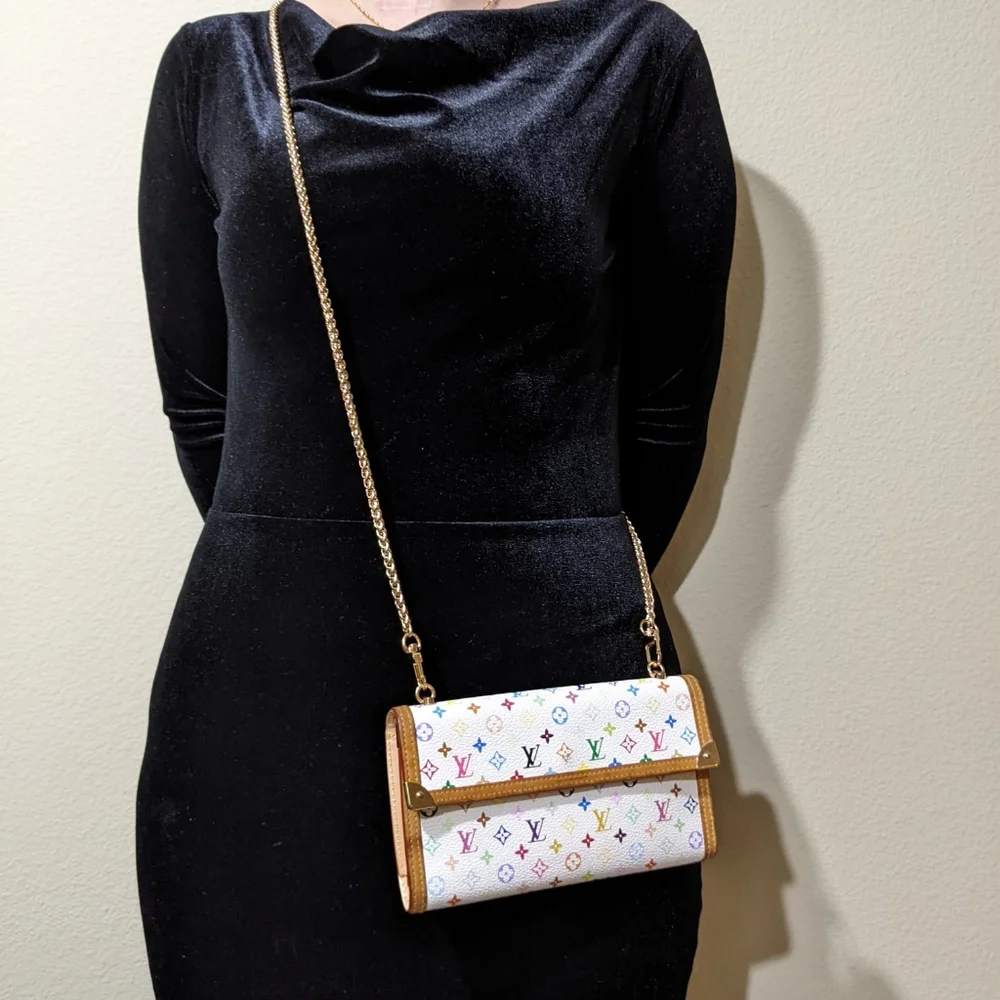 Authentic Louis Vuitton white multicolor Trifold  converted to crossbody - Picture 2 of 14